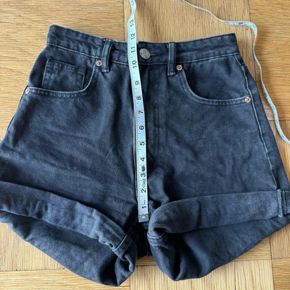 Zara 2 XS Black Denim Jean Shorts Button Zip Fly High Waisted - Picture 8 of 9